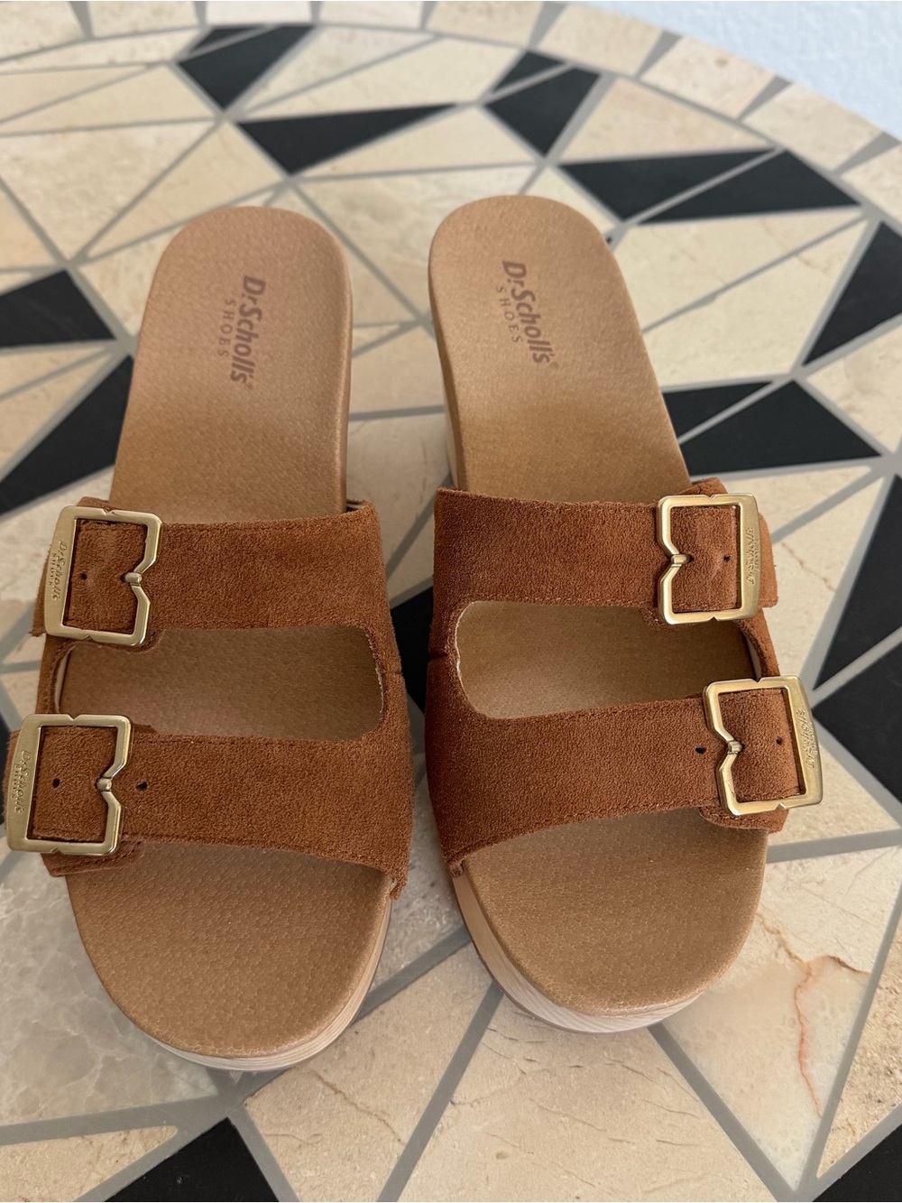 Brown Suede Buckle Platform Sandals - Picture 2 of 7